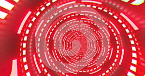 Abstract futuristic red hi-tech tunnel from energy circles and magic