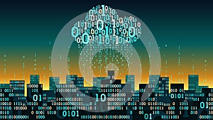 Abstract futuristic smart city with the Internet of things, network digital technology concept