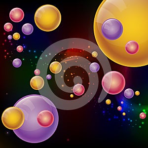 Abstract futuristic style background. Colorful 3D balls in space