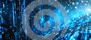 Abstract Futuristic Technology Background. Blue Digital Binary Code Data Flowing, 3D Rendering