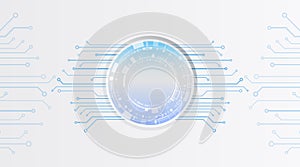 Abstract futuristic technology background with a circular digital interface and flowing circuit lines, symbolizing data processing