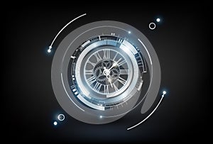 Abstract Futuristic Technology Background with Clock concept and Time Machine, vector illustration