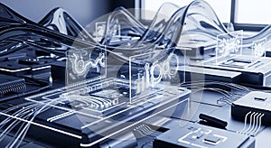 Futuristic Technology AI, Quantum Computing, Digital Interface