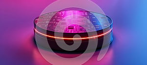 Abstract futuristic technology concept with 3d paper circle and circuit board on digital background.