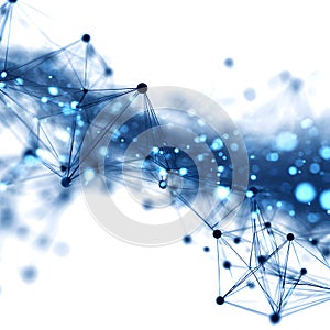 Abstract Futuristic Technology Network Visualization with Connected Nodes, Glowing Blue Particles, and Digital Data Flow on Clean