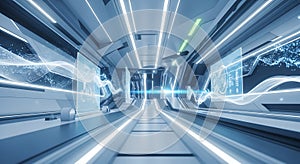 Futuristic Technology Tunnel. Sci-Fi Interior. Data Stream.
