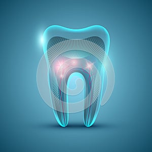 Abstract futuristic tooth structure on blue background