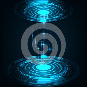 Abstract futuristic transfer digital data network to center concept. Blue circle hi speed internet technology background