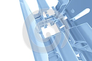 Abstract Futuristic tunnel like spaceship corridor blue metal in white space. 3d illustration