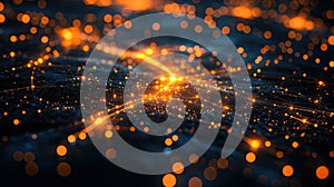Abstract Network of Glowing Orange Lights on Dark Background
