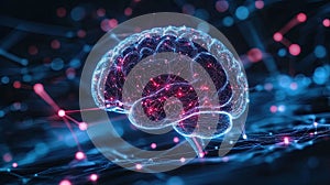 Abstract Digital Brain Network with Glowing Connections