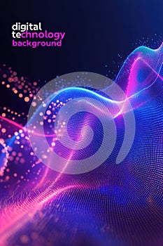 Abstract futuristic wave of glowing dots and lines in vibrant colors