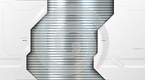 Abstract futuristic white and siver metal background with modern shape. Technology background. Industrial metal backdrop banner.