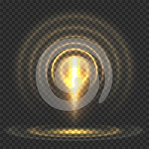 Abstract futuristic yellow signal transmitter special light effect isolated on transparent background. Magnetic field central