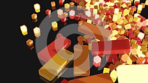 Abstract garland of multicolored glow cubes lay on plane. 3d render abstract looped christmas background with garland