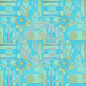 Abstract gear wheals and circles pattern turquoise blue green brown photo