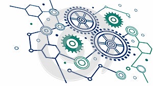 Abstract gears connected by network lines, technology integration, vector design Generative AI