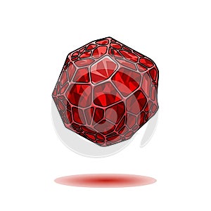 Abstract Red Gemstone Sphere, Geometric Facets and Refraction
