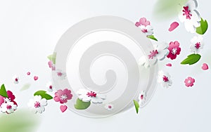 Abstract geometric 3D effect compositions with spring season background. Colorful flower with Round banner
