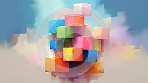 Abstract geometric art with blocks. Background for something creative, rising or growing. Generative AI. Illustration for banner,