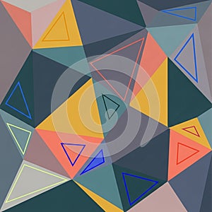 Abstract geometric art featuring an array of colorful triangles and polygons.