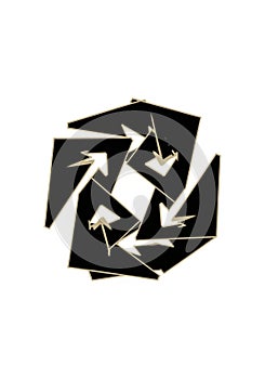 Abstract geometric artwork featuring a design of angular, interlocking black shapes