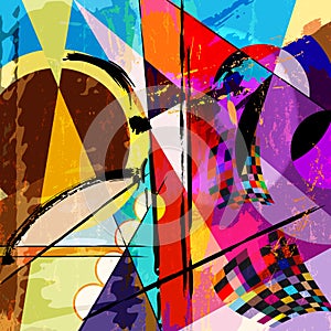 Abstract geometric artwork,  inspired by abstract art of the 1920 with circles, paint strokes and splashes