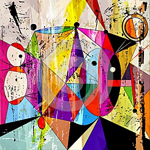 Abstract geometric artwork,  inspired by abstract art of the 1920 with circles, paint strokes and splashes