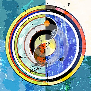 Abstract geometric artwork,  inspterd by abstract art of the 1920 with circles, paint strokes and splashes