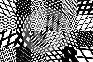 Abstract geometric background with black and white cross diagonal striped pattern