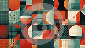 Abstract geometric background with circles and squares in retro style. Vector type illustration