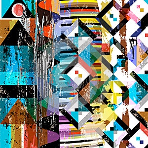 Abstract modern art of the 1920`s with stripes and circles, vintage/retro geometric design, grungy