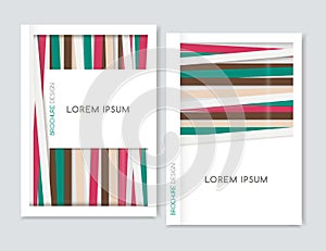 Abstract geometric background. Cover design for Brochure leaflet flyer. Brown, green, pink diagonal lines. A4 size.