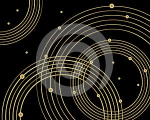 Abstract geometric background, golden circles on a black background. Illustration, vector