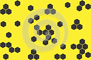 Abstract geometric background with hexagons on yellow background. Seamless texture with honeycomb