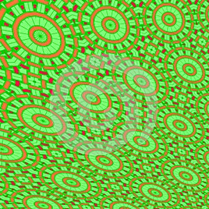 Irregular concentric circles pattern light green orange red