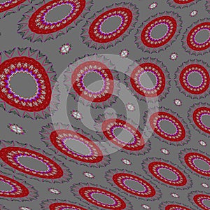Irregular concentric circles pattern red and purple on gray gradient