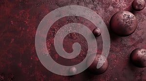 Abstract geometric background with large 3d shapes, dark red or marsala color backdrop with metal textured balls and