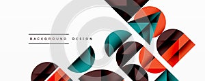 Abstract geometric background with layered gradient shapes forming dynamic patterns. Overlapping semi circles and