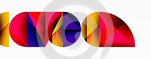 Abstract geometric background with layered gradient shapes forming dynamic patterns. Overlapping semi circles and