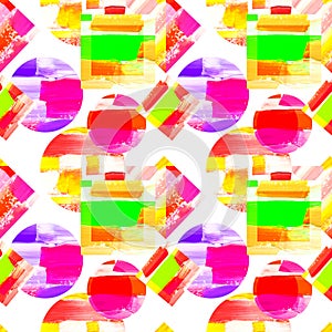 abstract geometric background pattern, colorful circle and square, purple, yellow, green colors