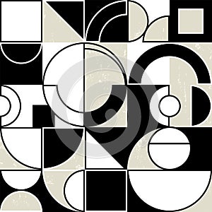 abstract geometric background pattern, retro style, with circles, semicircle, squares, paint strokes and splashes