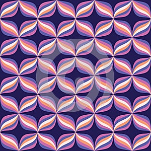 Abstract geometric background in purple colors. Flower petals stylized symbols. Decorative seamless pattern. Vector illustration