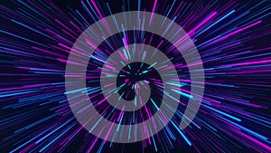 Abstract geometric background of radial lines. Dataflow tunnel. Explosive star. Movement effect. Glowing Lines concept