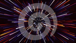 Abstract geometric background of radial lines. Dataflow tunnel. Explosive star. Movement effect. Glowing Lines concept