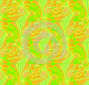 Regular intricate spirals pattern yellow ocher bright green vertically