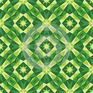 Abstract geometric background - seamless vector pattern in green colors. Ethnic boho style. Mosaic ornament structure.