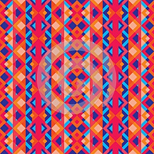 Abstract geometric background - seamless vector pattern in red, oink and blue colors. Ethnic boho style. Mosaic ornament structure photo