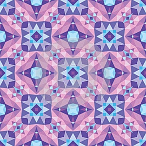Abstract geometric background - seamless vector pattern in violet, lilac and blue colors. Ethnic boho style. Mosaic ornament.