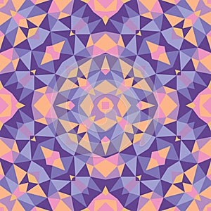 Abstract geometric background - seamless vector pattern in violet, lilac, pink and blue colors. Ethnic boho style. Mosaic ornament